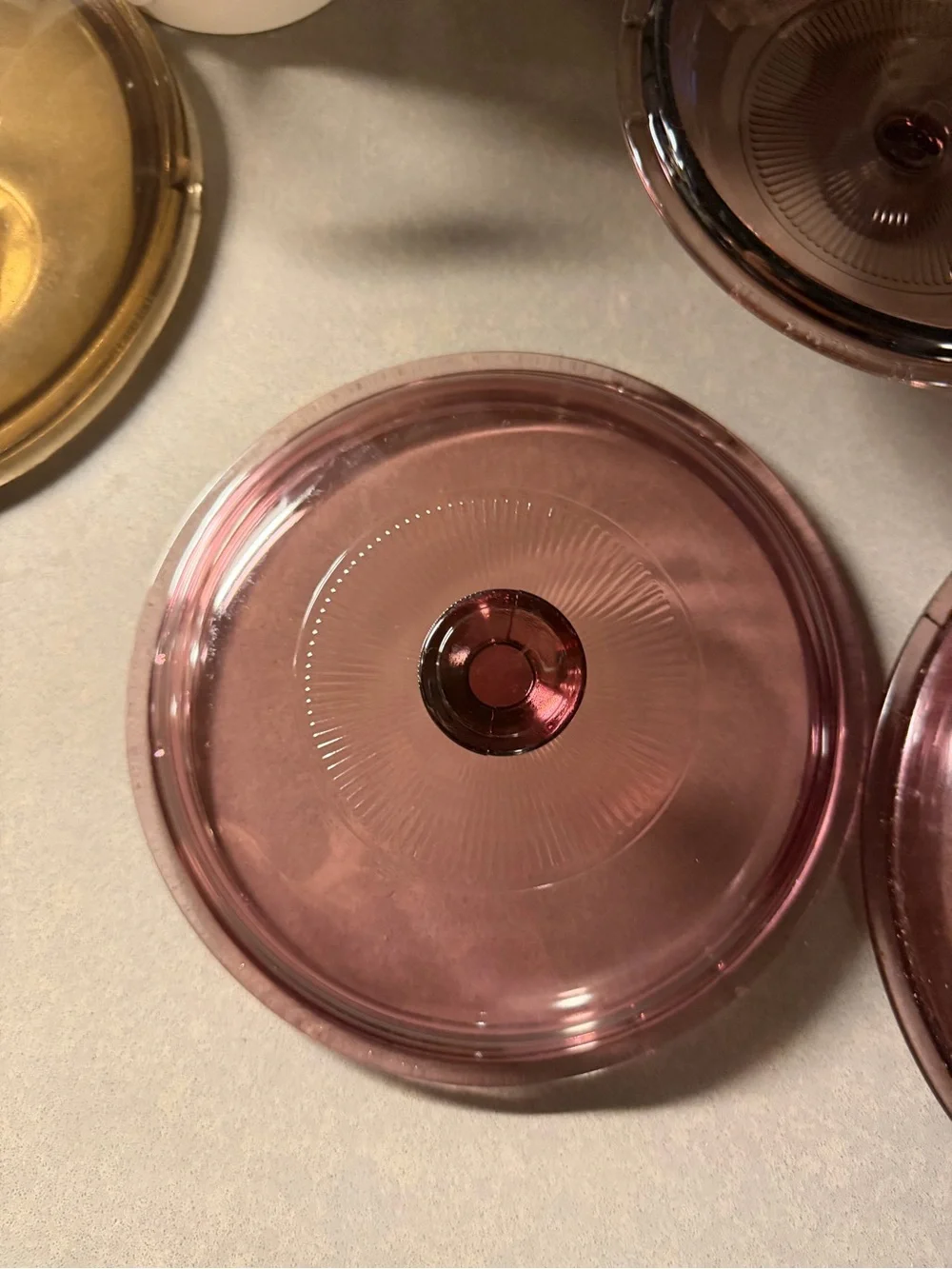 Vintage Corning VISIONS cranberry pink fluted Pyrex glass lid 8.5”